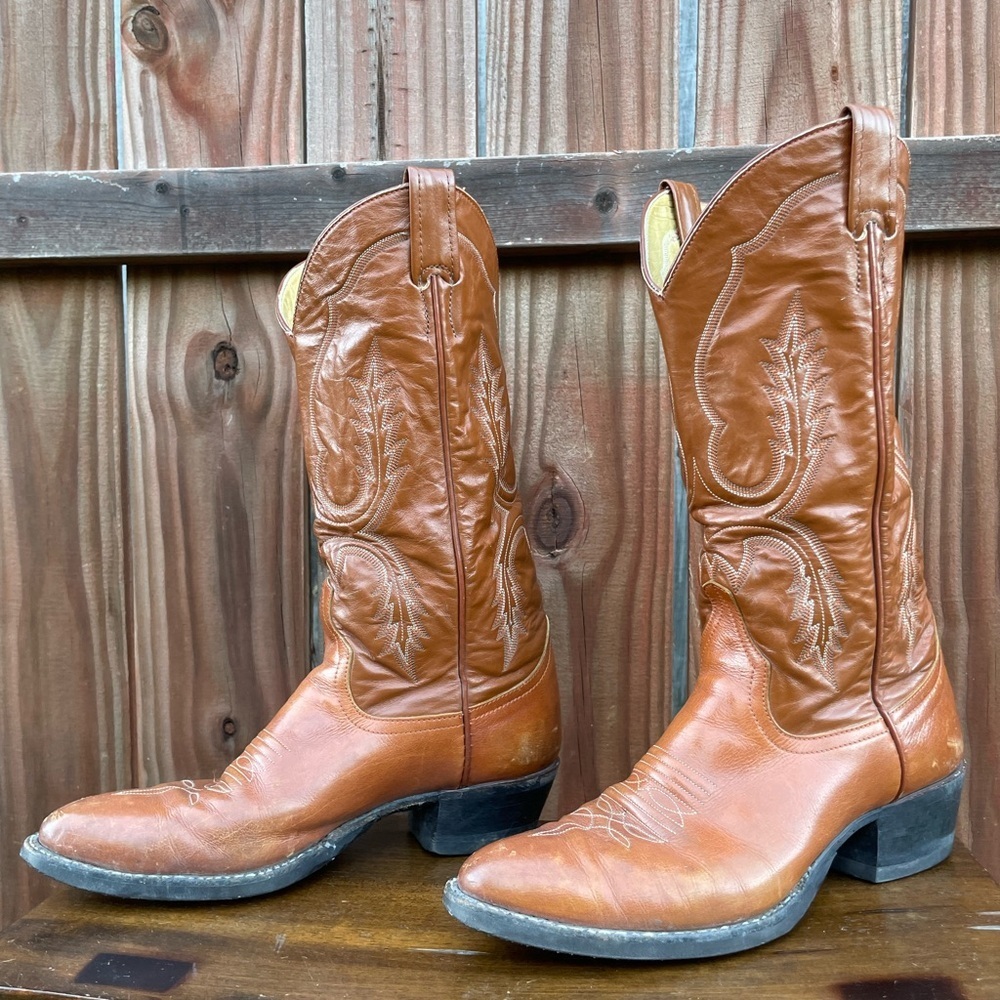 Vintage 1990’s Larry Mahan’s Brown Leather Cowboy Boots cognac leather - Picture 14 of 16